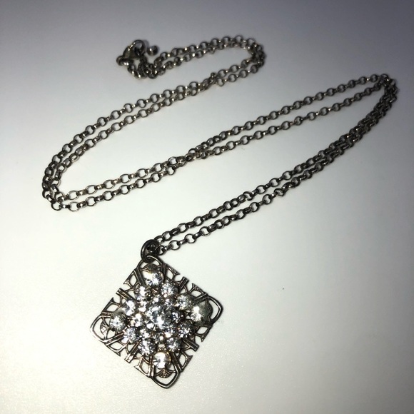 VTG Sterling Silver Crystal Filigree Affixed Pendant Rolo Necklace 28” + 1.1” - Picture 6 of 7